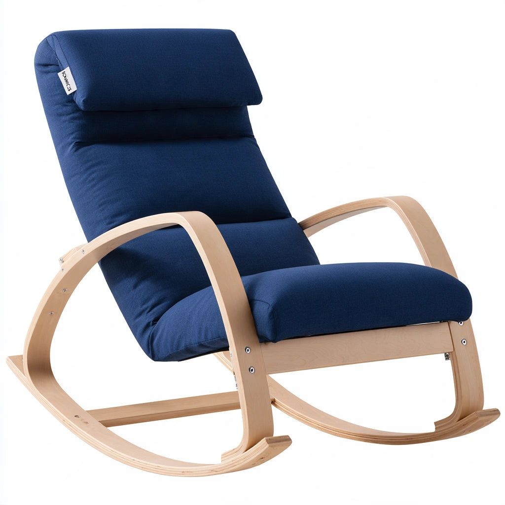 Moderner Schaukelstuhl, mit Stoffbezug, Farbe: blau und hellbraun