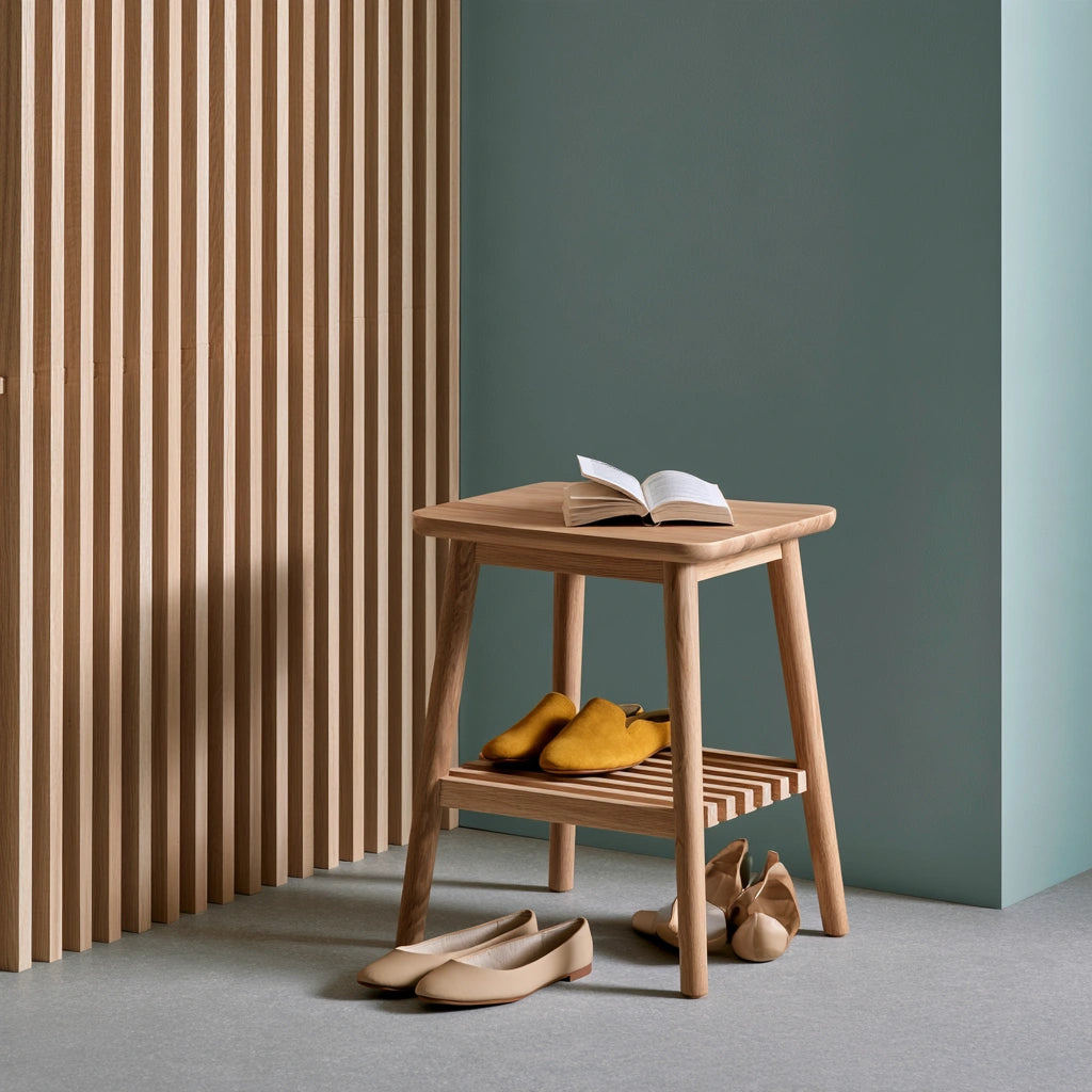 Schuhbank mit Stauraum, aus Holz, Farbe: hellbraun
