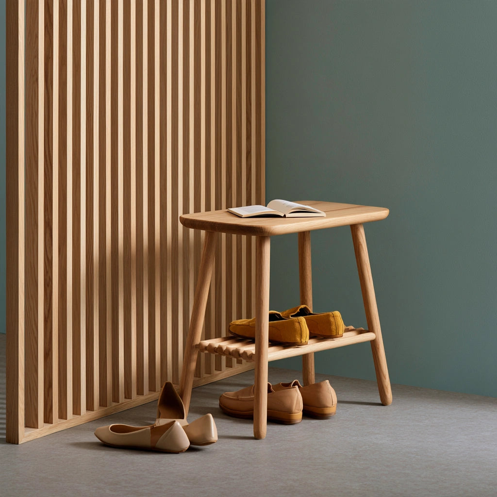 Schuhbank mit Stauraum, aus Holz, Farbe: hellbraun