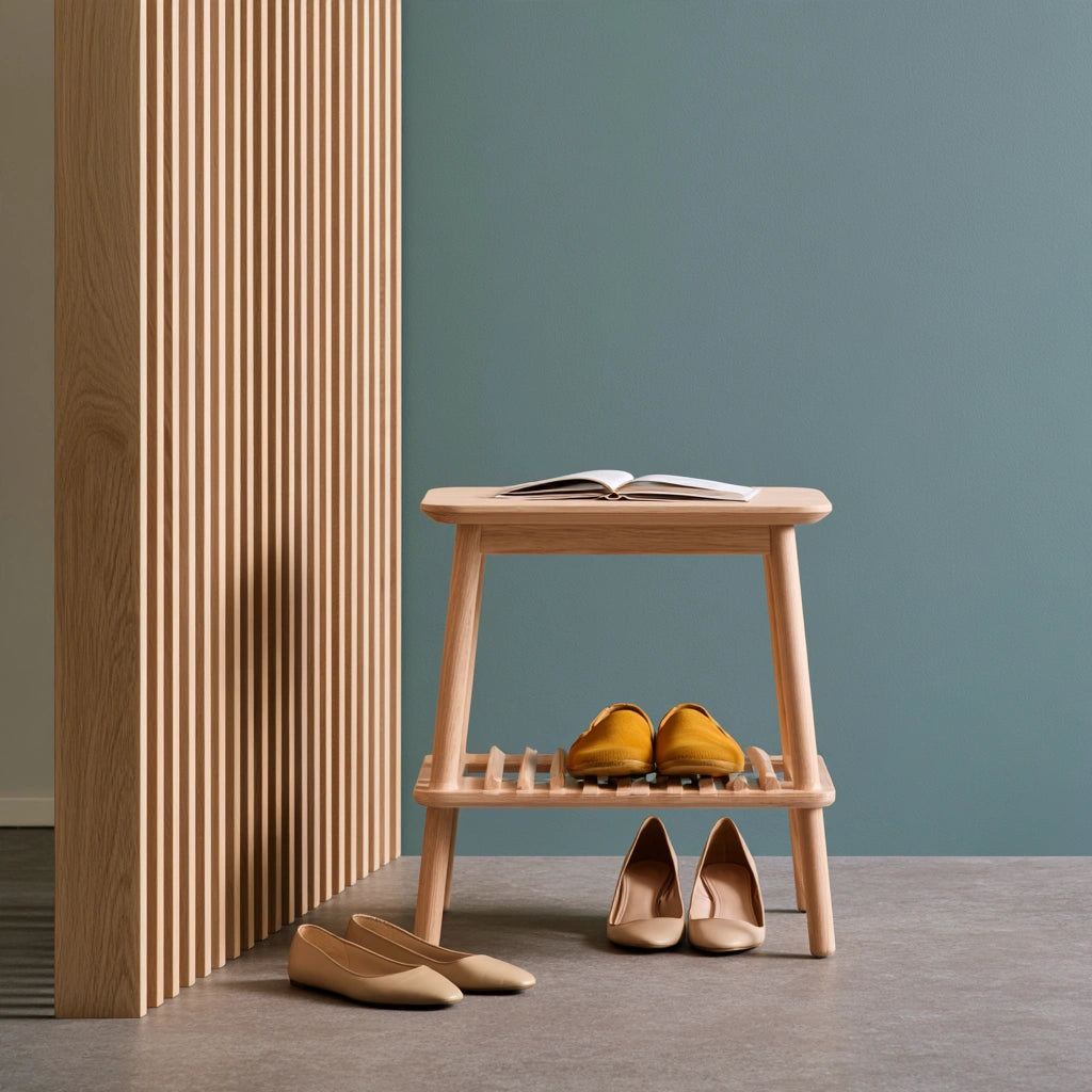 Schuhbank mit Stauraum, aus Holz, Farbe: hellbraun