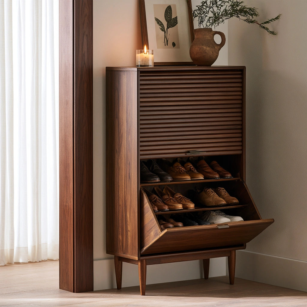 Schuhschrank, aus Holz, Farbe: hellbraun