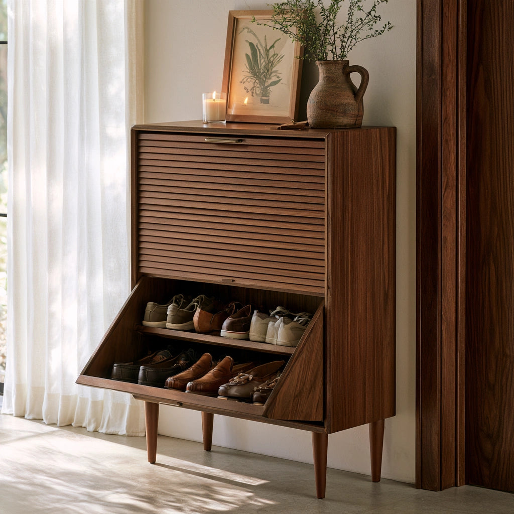 Schuhschrank, aus Holz, Farbe: hellbraun
